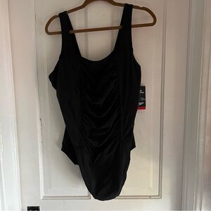 Black Speedo Bio Endurance one piece black suit with ruching size 24 NWT
